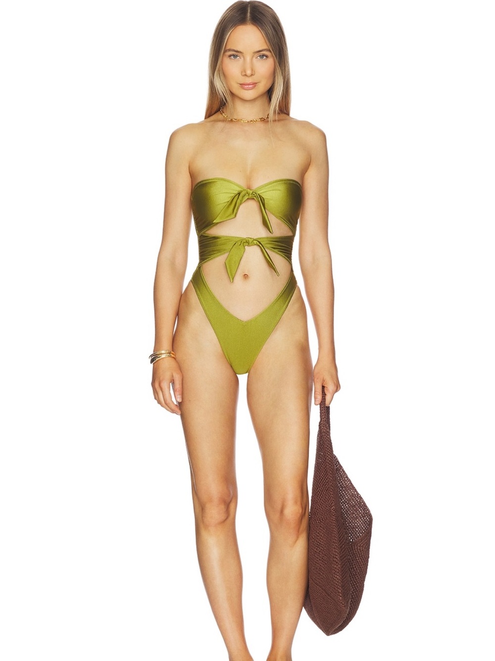 REVOLVE Olive Green Tie-Front Cutout One-Piece Swimsuit